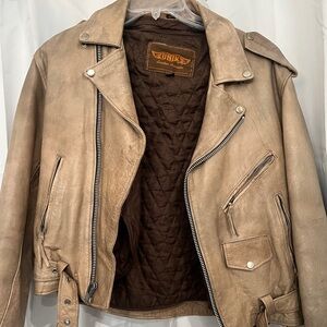 Unik Men's Beige Leather Biker Jacket